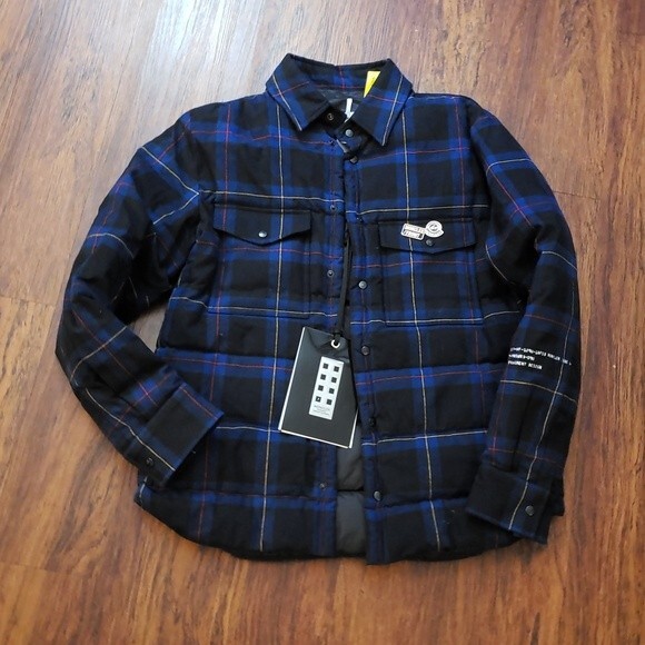 NWT Moncler Genius Fragment Mens Blue Plaid Lumberjack Edgy Down Jacket Size 1 - Picture 1 of 6